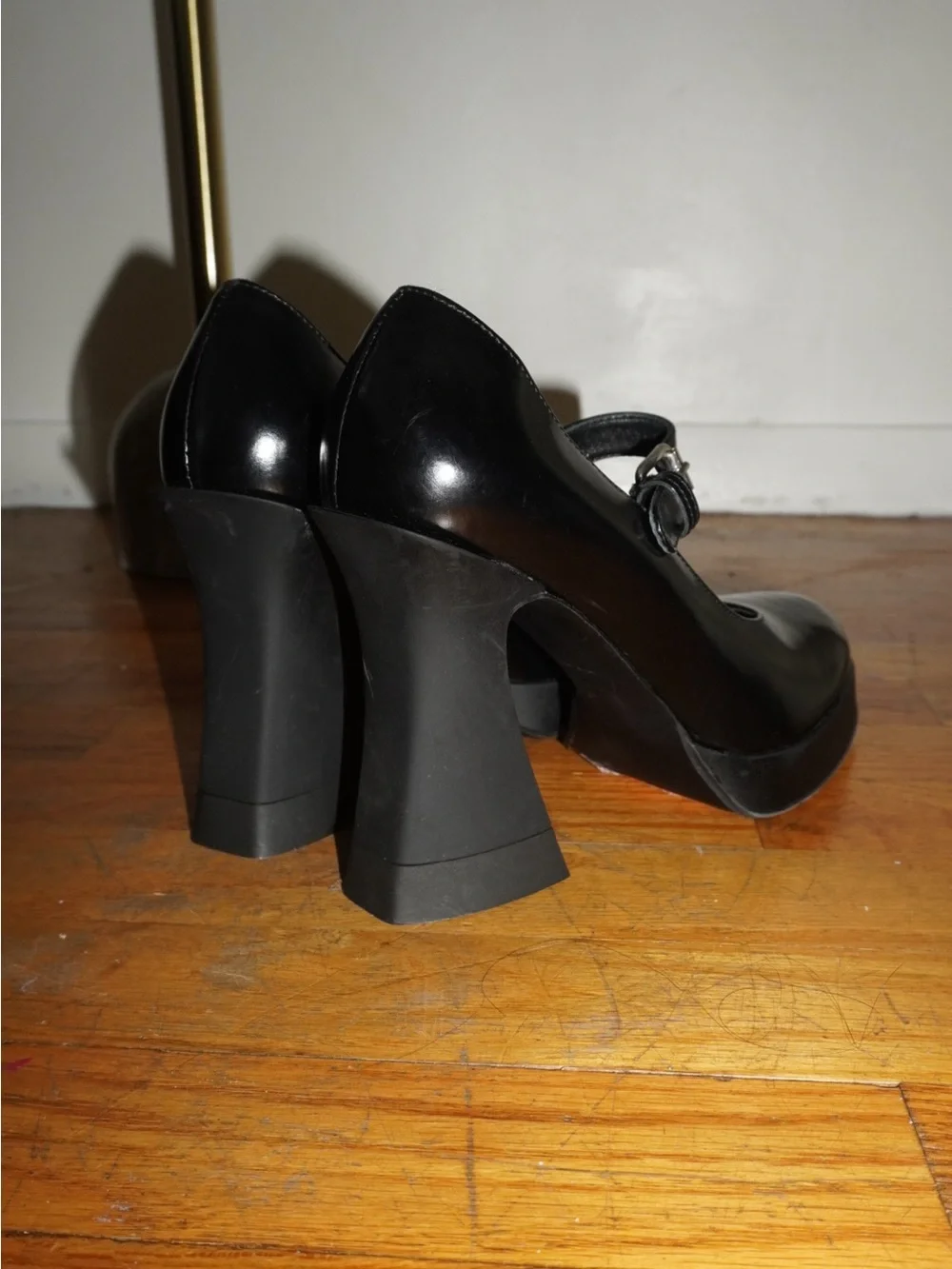 Agl Black Leather Mary Jane Platform Pumps